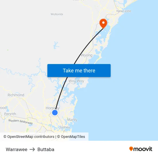 Warrawee to Buttaba map