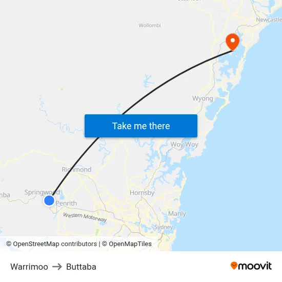Warrimoo to Buttaba map