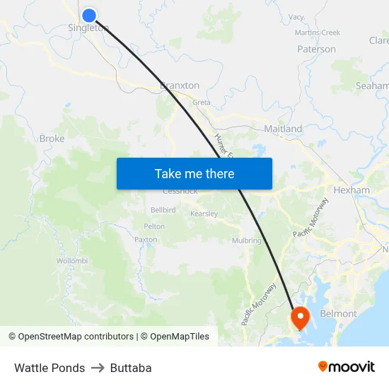 Wattle Ponds to Buttaba map