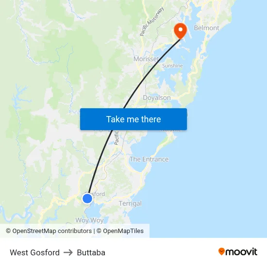 West Gosford to Buttaba map