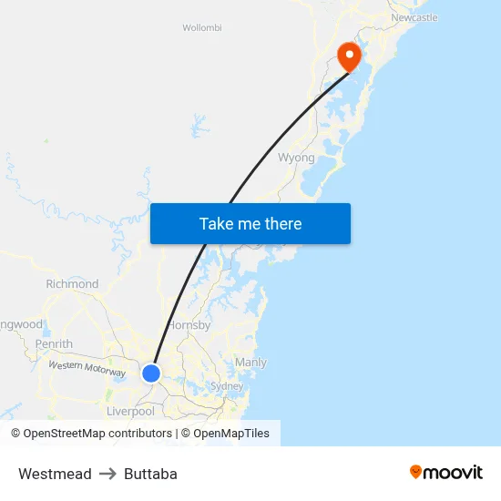 Westmead to Buttaba map