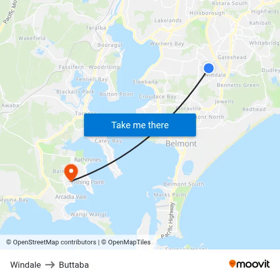 Windale to Buttaba map