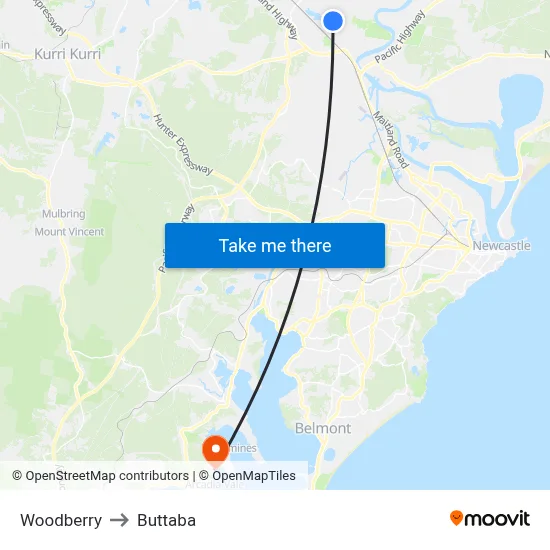 Woodberry to Buttaba map