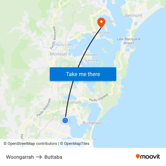 Woongarrah to Buttaba map