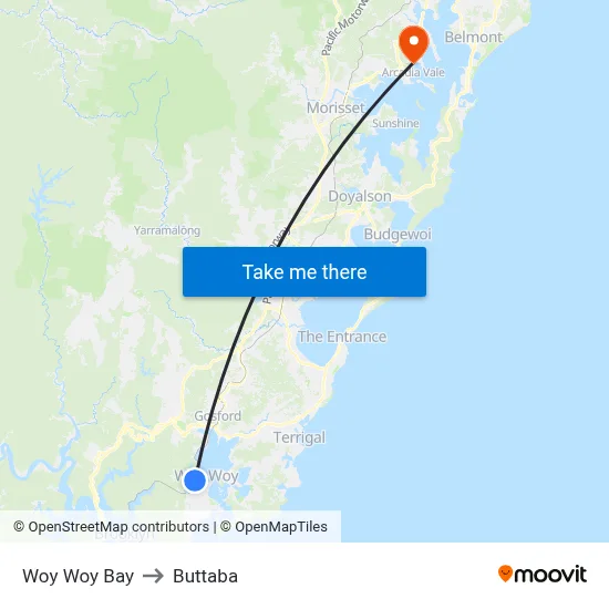 Woy Woy Bay to Buttaba map