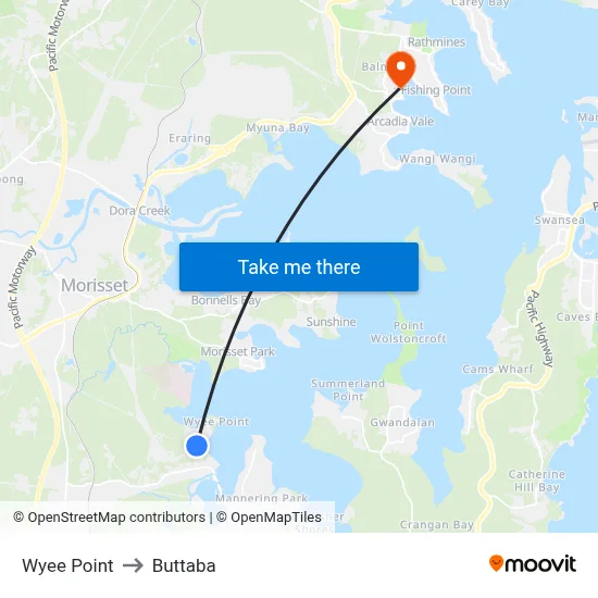 Wyee Point to Buttaba map