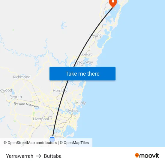 Yarrawarrah to Buttaba map