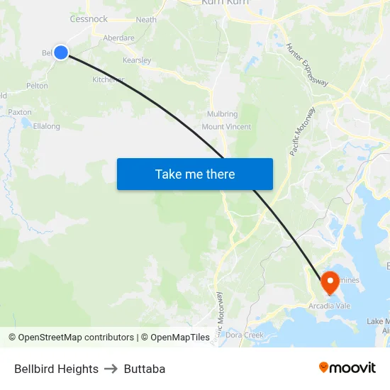 Bellbird Heights to Buttaba map
