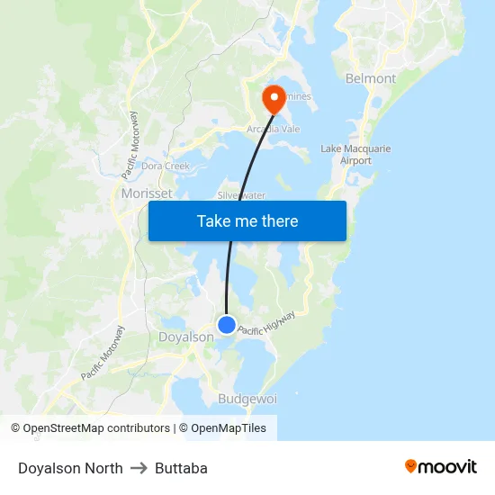 Doyalson North to Buttaba map