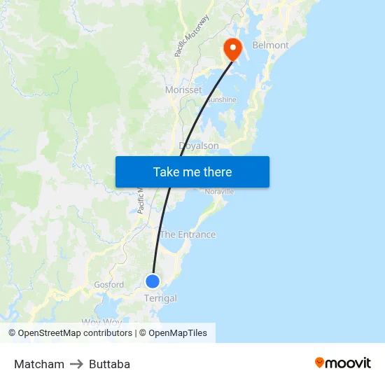 Matcham to Buttaba map