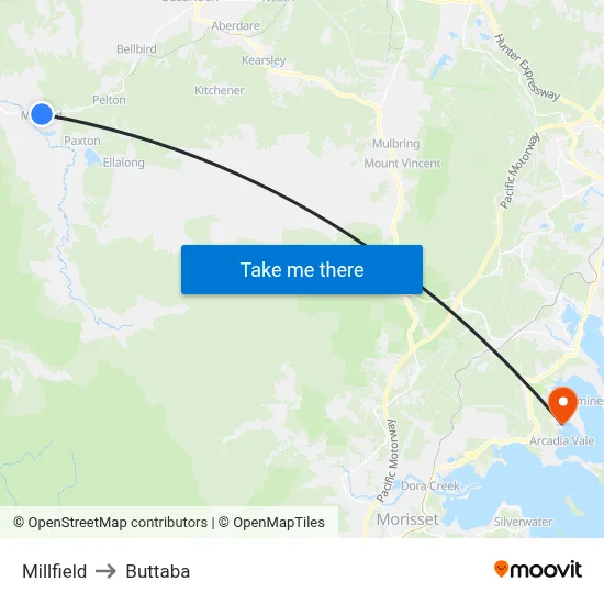 Millfield to Buttaba map