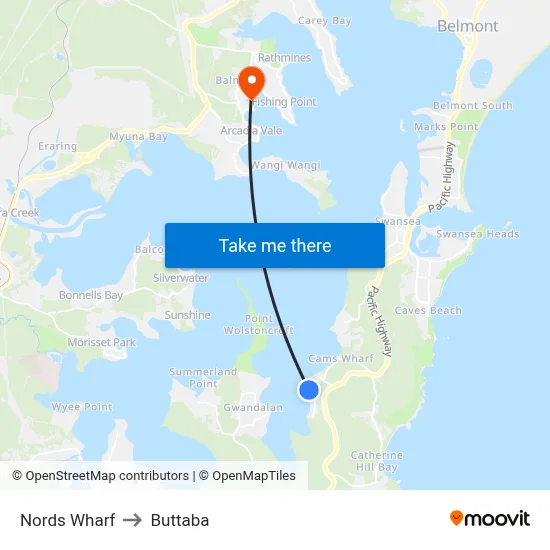 Nords Wharf to Buttaba map