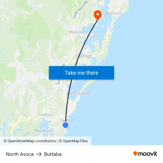North Avoca to Buttaba map