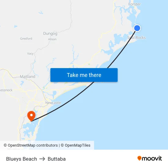 Blueys Beach to Buttaba map