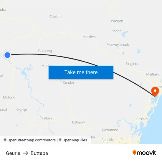Geurie to Buttaba map