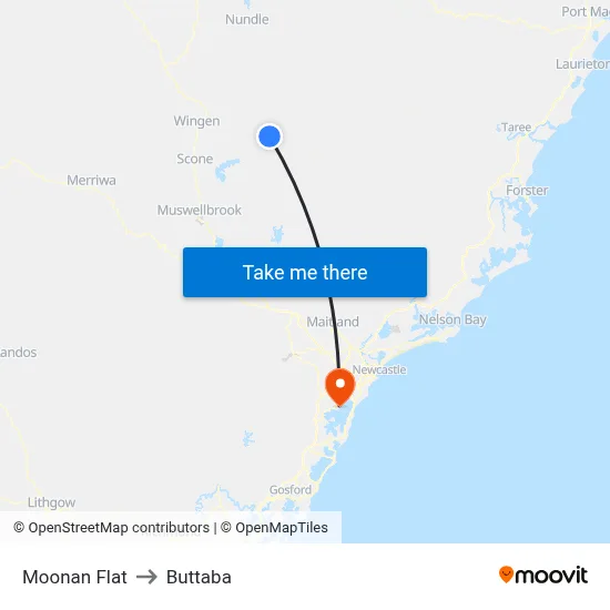 Moonan Flat to Buttaba map