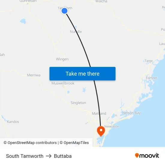South Tamworth to Buttaba map