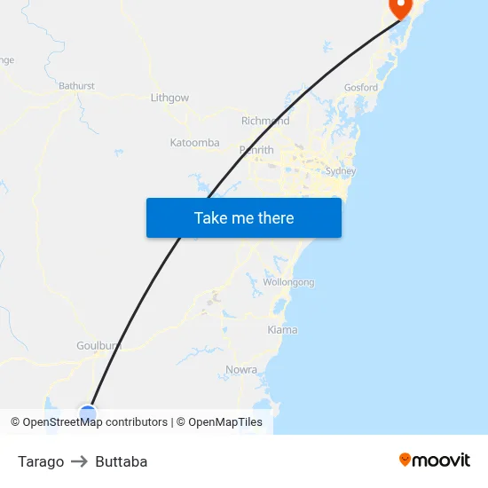 Tarago to Buttaba map