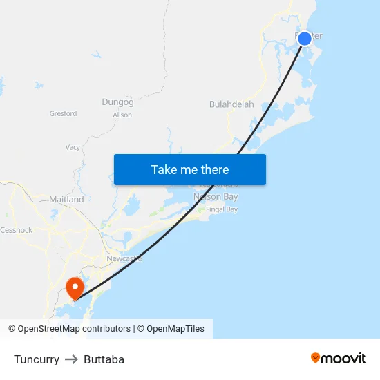 Tuncurry to Buttaba map