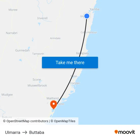 Ulmarra to Buttaba map