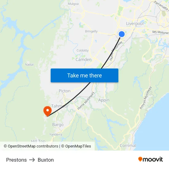Prestons to Buxton map