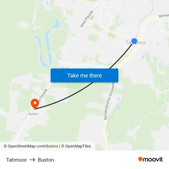 Tahmoor to Buxton map