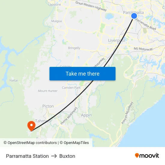 Parramatta Station to Buxton map