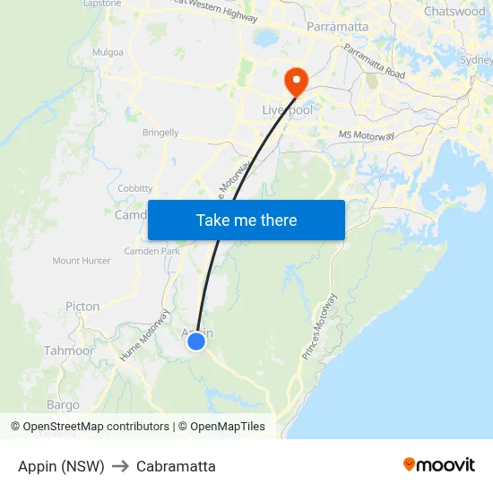 Appin (NSW) to Cabramatta map