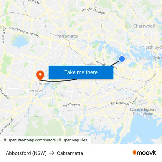 Abbotsford (NSW) to Cabramatta map
