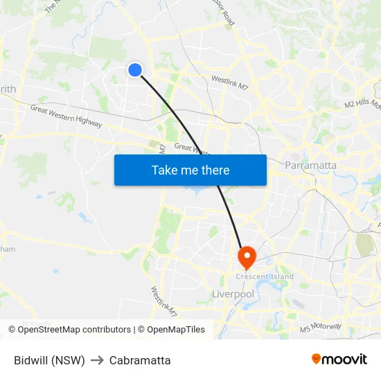Bidwill (NSW) to Cabramatta map