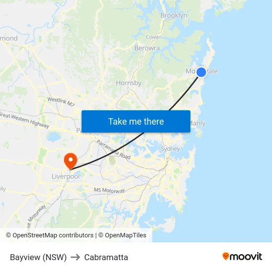 Bayview (NSW) to Cabramatta map
