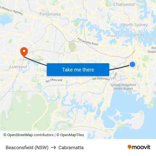 Beaconsfield (NSW) to Cabramatta map