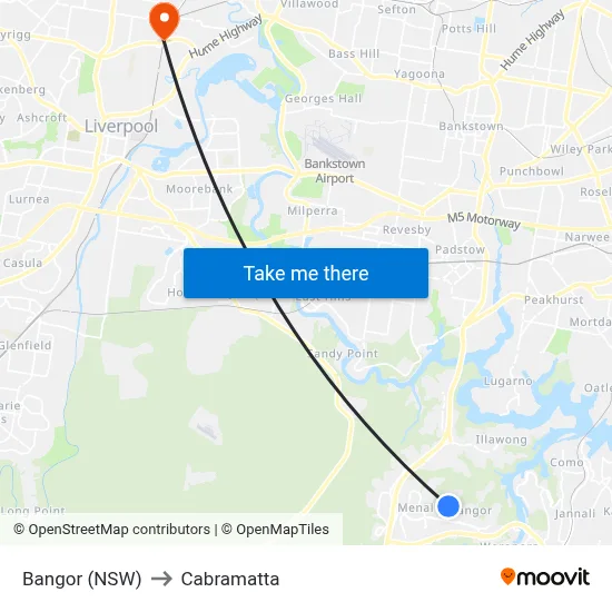 Bangor (NSW) to Cabramatta map