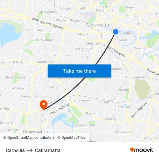 Camellia to Cabramatta map