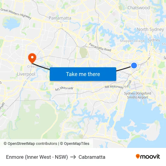 Enmore (Inner West - NSW) to Cabramatta map