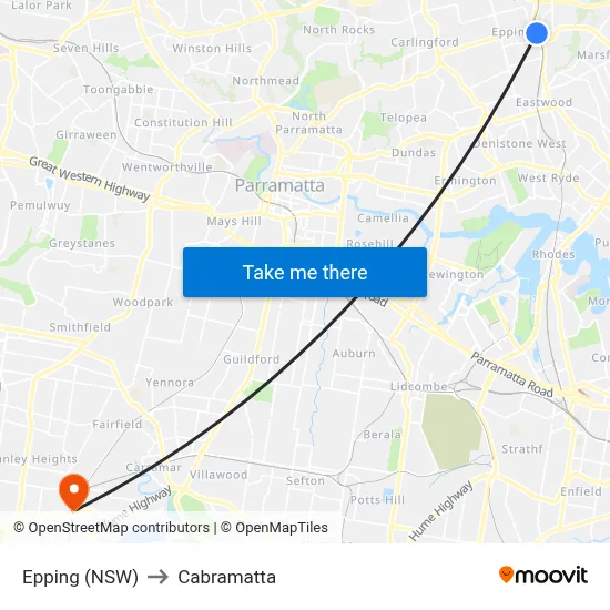 Epping (NSW) to Cabramatta map