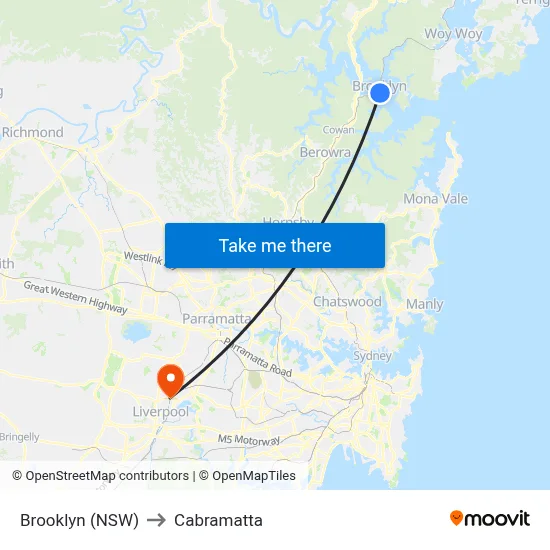 Brooklyn (NSW) to Cabramatta map