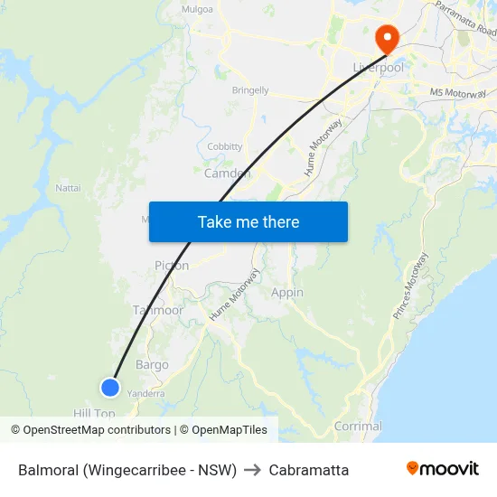 Balmoral (Wingecarribee - NSW) to Cabramatta map