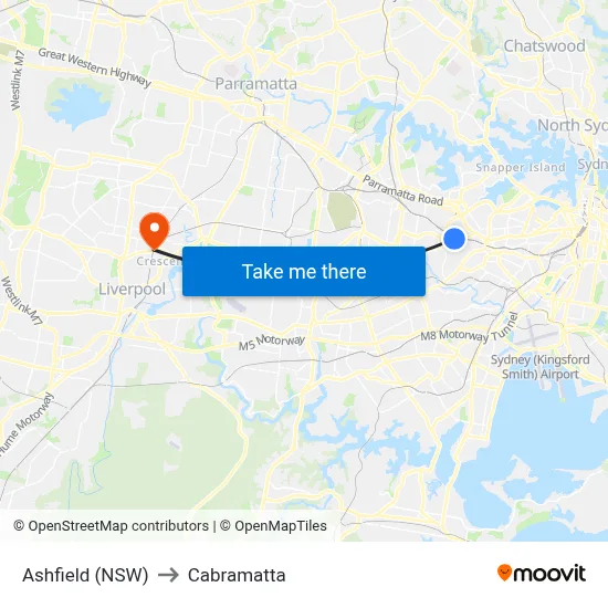 Ashfield (NSW) to Cabramatta map