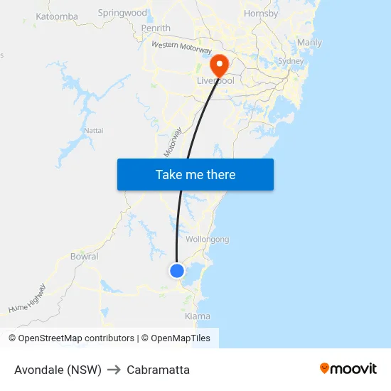 Avondale (NSW) to Cabramatta map