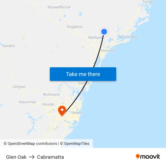 Glen Oak to Cabramatta map