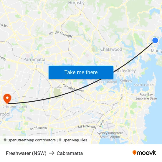 Freshwater (NSW) to Cabramatta map