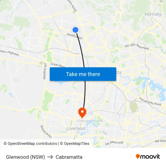 Glenwood (NSW) to Cabramatta map
