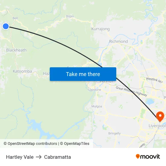 Hartley Vale to Cabramatta map