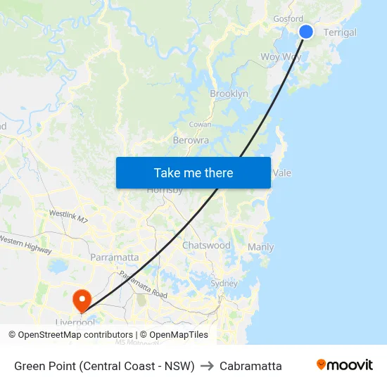 Green Point (Central Coast - NSW) to Cabramatta map
