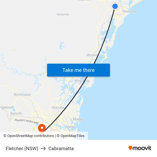Fletcher (NSW) to Cabramatta map