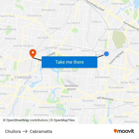 Chullora to Cabramatta map