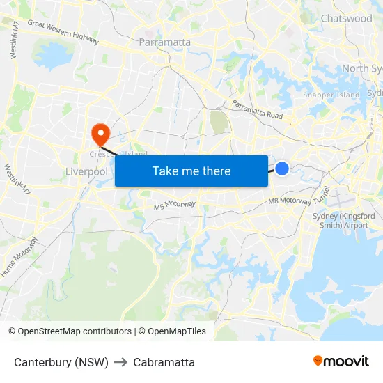 Canterbury (NSW) to Cabramatta map