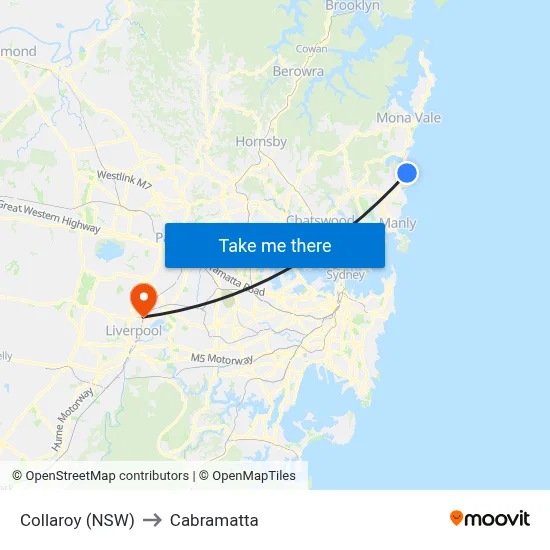 Collaroy (NSW) to Cabramatta map