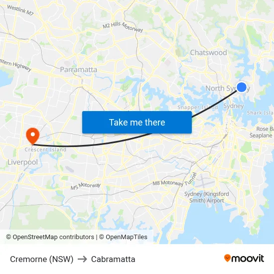 Cremorne (NSW) to Cabramatta map